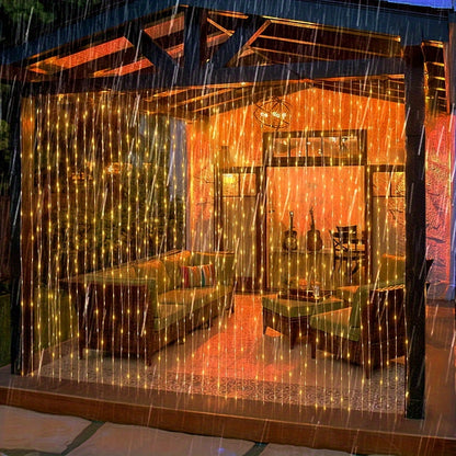 1 Pack LED Solar Curtain String Lights – 100/200/300 Lights, 8 Lighting Modes – Outdoor Decoration for Christmas, Weddings, Patios, Gardens ( Colorful/Warm White/White )