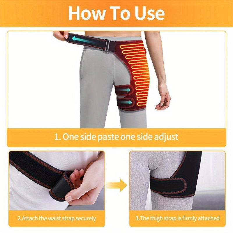 USB Electric Heated Hip Brace – Thermal Compression with Vibration Massage, Thigh Support and Groin Wrap (1pc)