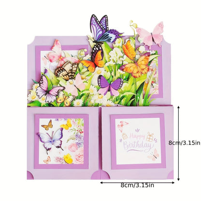 3D Pop-Up Birthday Greeting Card – Floral & Butterfly Design, Handwritten Note Feature, Premium Paper – Perfect for Parents, Friends, Grandparents