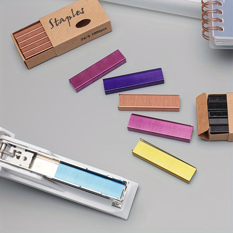 1000pcs Colorful Stapler Set - Universal Office Supplies for Document and Book Stapling, Made of Durable Metal Materials