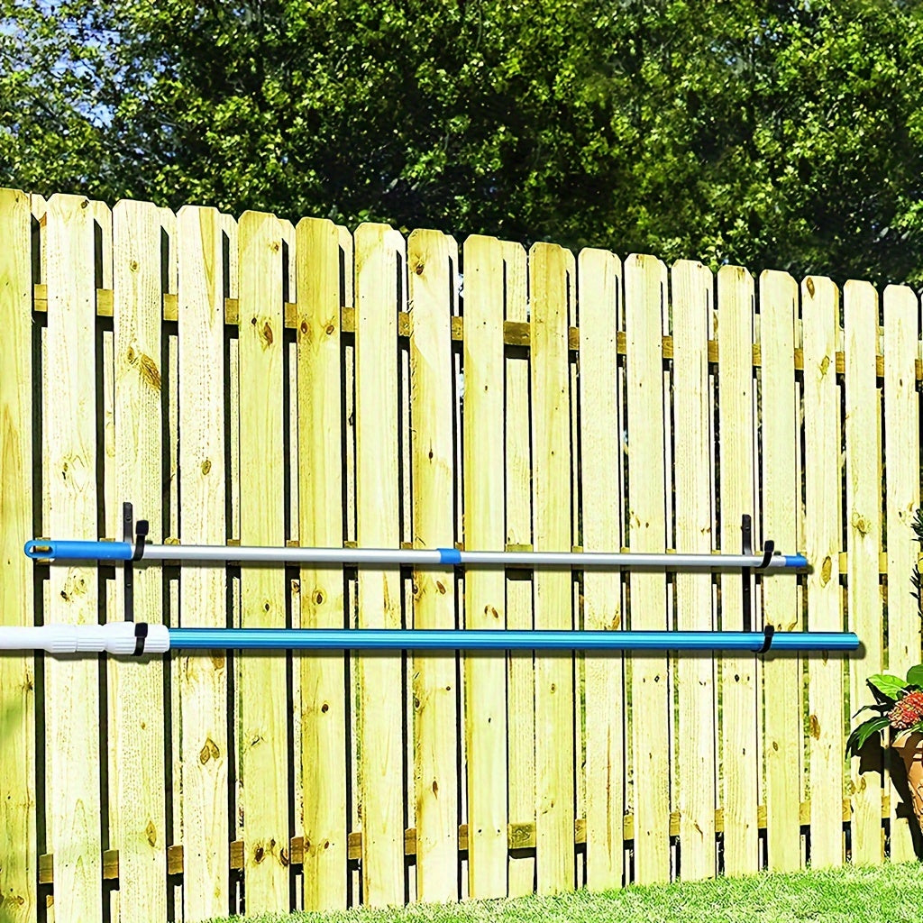 2-Pack Heavy-Duty Metal Pool Pole Hangers - Wall Mounted Hooks for Pool and Garden Tools, Includes Rakes, Skimmers, Nets, with Protective Rubber Caps