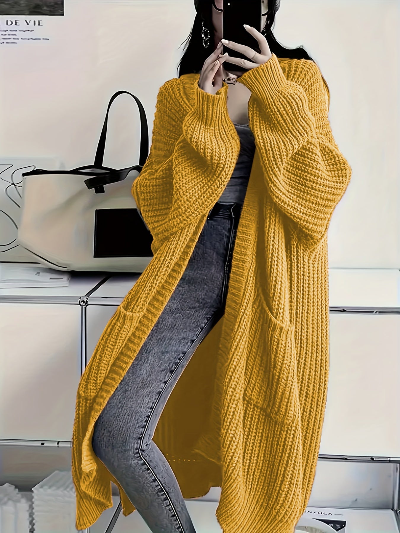 Plus Size Open Front Knit Cardigan - Long Sleeve, Casual Loose Fit with Pockets, Women's Clothing