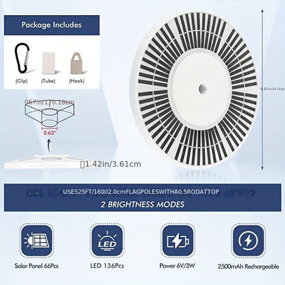 Solar Flagpole LED Light – 26/136 LED, Waterproof Outdoor Lighting for 15-25 Ft Poles, Automatic Dusk to Dawn, 10-Hour Runtime for Patios & Gardens