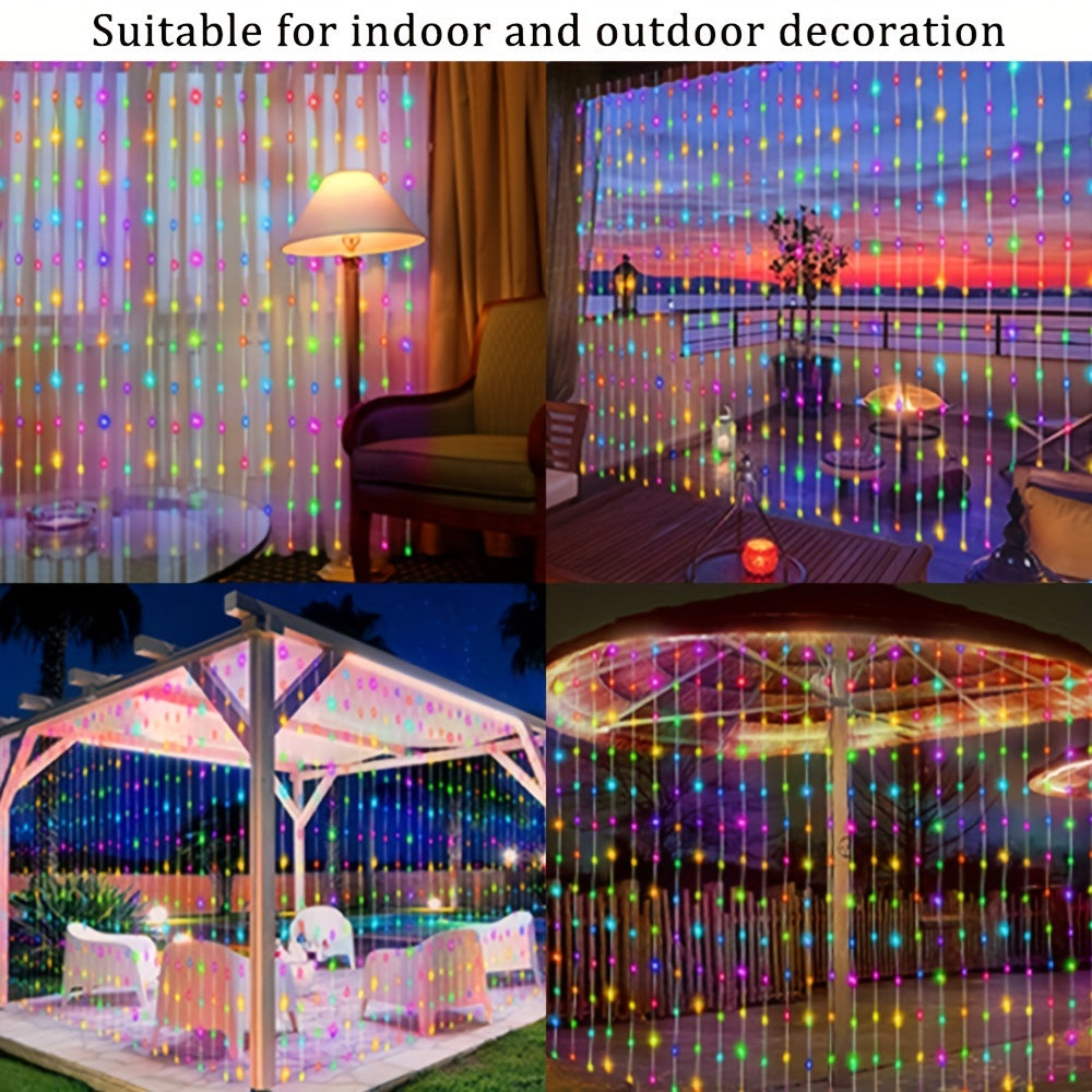 1 Pack LED Solar Curtain String Lights – 100/200/300 Lights, 8 Lighting Modes – Outdoor Decoration for Christmas, Weddings, Patios, Gardens ( Colorful/Warm White/White )