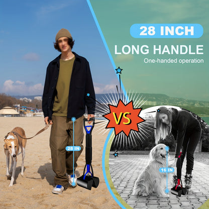 28" Foldable Dog Pooper Scooper – Unbreakable Material with Durable Spring, Ideal for Grass & Gravel, Blue