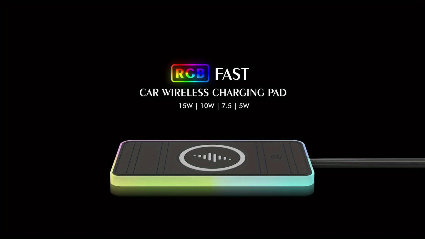 RGB Car Wireless Charger – Ultra-Fast 15W with Anti-Slip Design and Vibrant LED Light – Compatible with iPhone 15/14/13/12, Samsung, Xiaomi