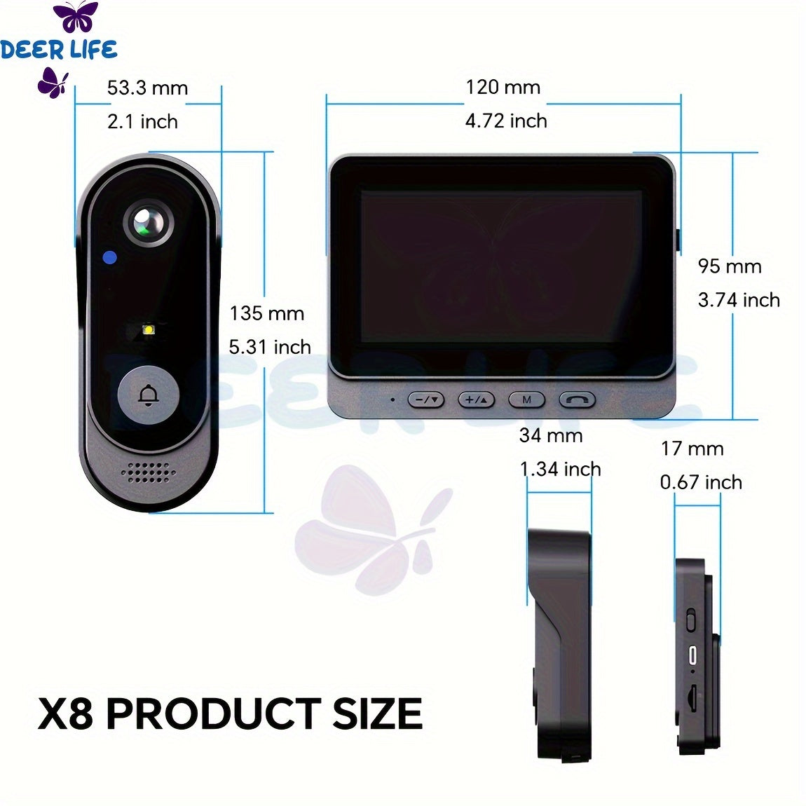 X8 Intelligent Wireless Doorbell - Waterproof Wi-Fi Video Doorbell with Night Vision, Two-Way Audio, Camera, Voice Converter, and Photo/Video Features