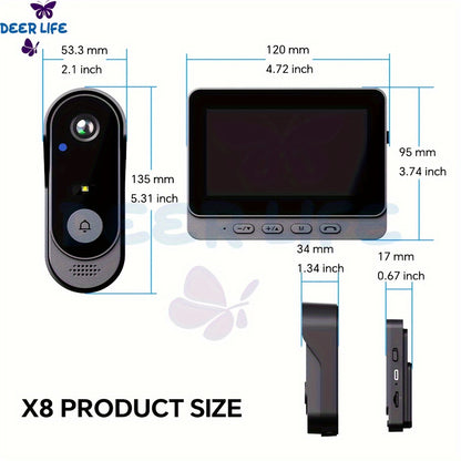 X8 Intelligent Wireless Doorbell - Waterproof Wi-Fi Video Doorbell with Night Vision, Two-Way Audio, Camera, Voice Converter, and Photo/Video Features