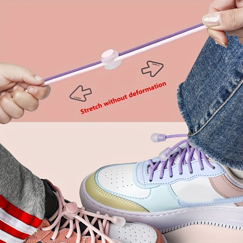 Round No-Tie Elastic Shoelaces – Stretchable Laces for Sneakers, Casual & Skate Shoes
