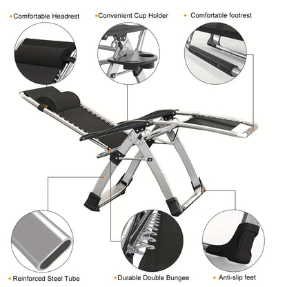 Zero Gravity Chair – Reclining Lounge Chair with Removable Cushion & Cup Holder, Indoor/Outdoor Patio Recliner, Supports Up to 440lbs