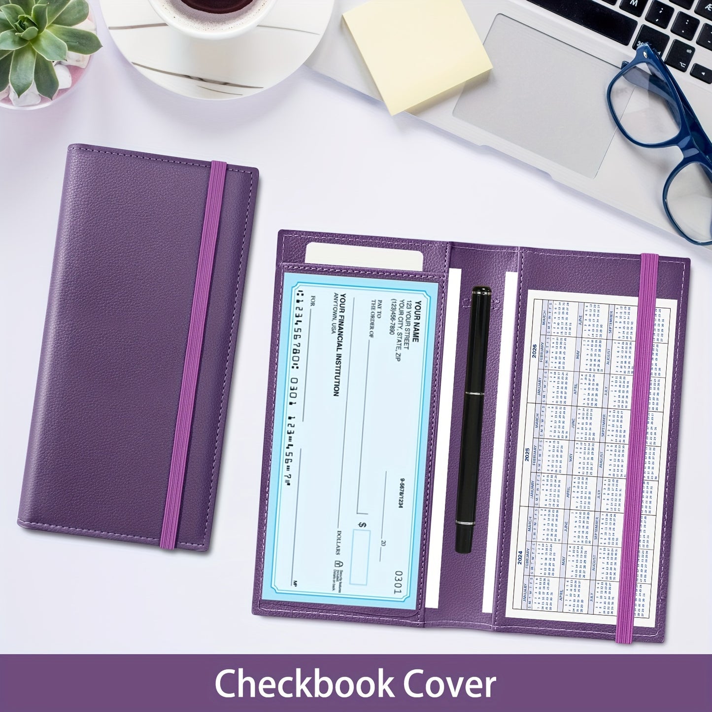 Classic Style Synthetic Leather Mini Checkbook Cover – Durable and Slim Design with Duplicate Check Divider – 7''x 3.7'' Checkbook Holder