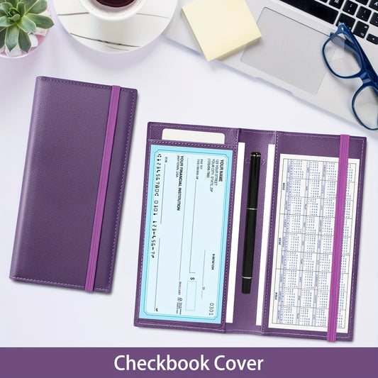 Classic Style Synthetic Leather Mini Checkbook Cover – Durable and Slim Design with Duplicate Check Divider – 7''x 3.7'' Checkbook Holder