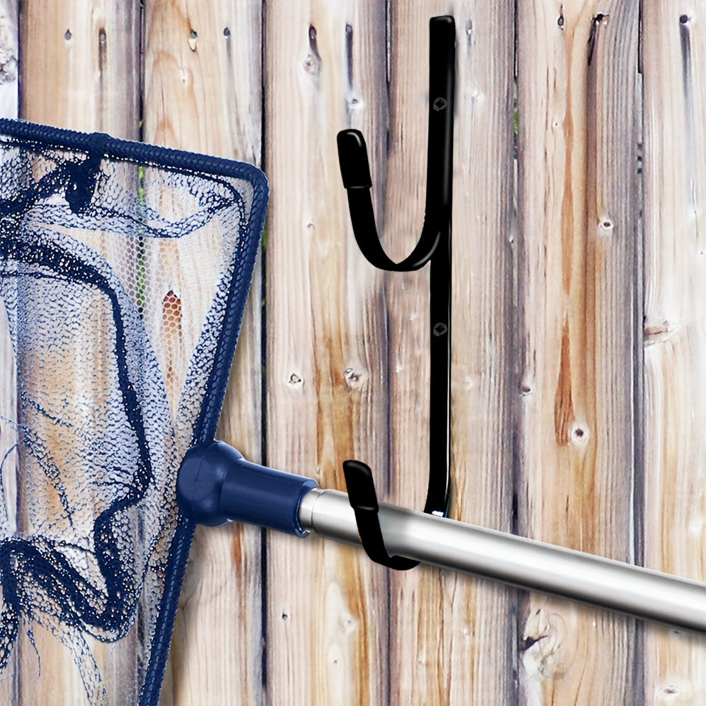 2-Pack Heavy-Duty Metal Pool Pole Hangers - Wall Mounted Hooks for Pool and Garden Tools, Includes Rakes, Skimmers, Nets, with Protective Rubber Caps