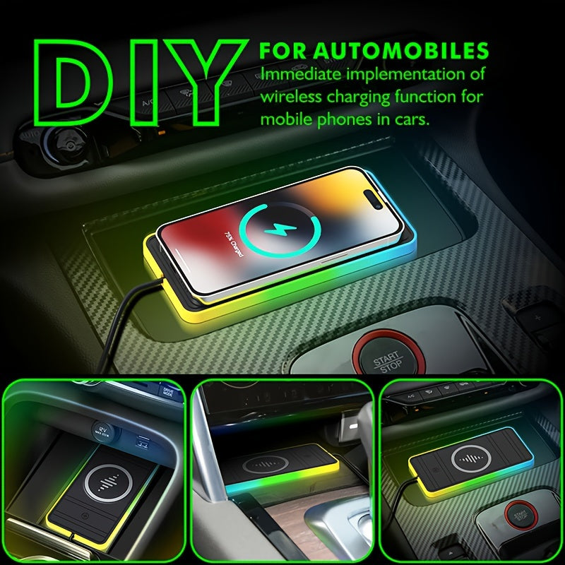 RGB Car Wireless Charger – Ultra-Fast 15W with Anti-Slip Design and Vibrant LED Light – Compatible with iPhone 15/14/13/12, Samsung, Xiaomi
