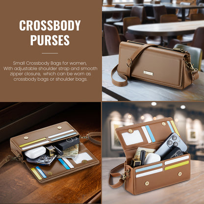 Crossbody Cell Phone Wallet for Women - RFID Blocking, Multi Card Slots, Detachable Wristlet and Shoulder Strap, Zipper Pocket