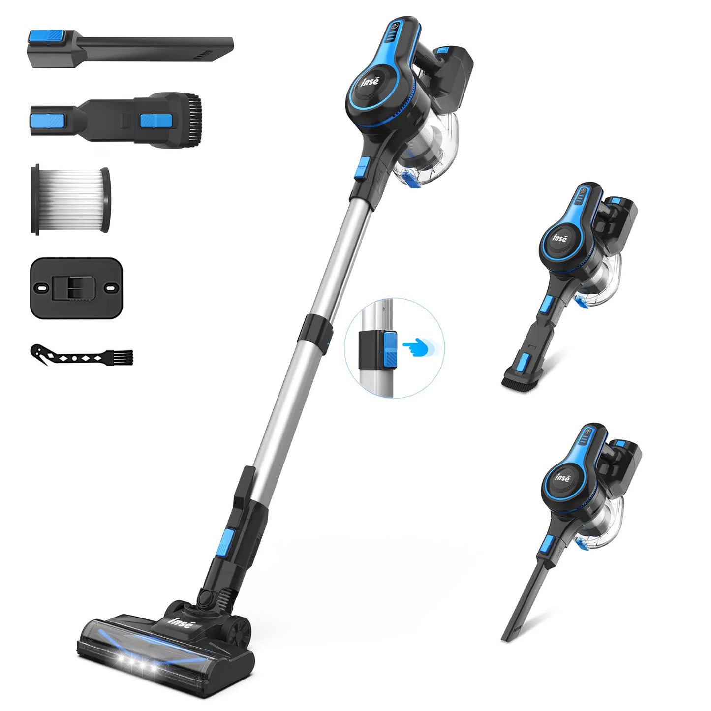 INSE Cordless Vacuum Cleaner - 6 in 1, 20Kpa Suction, Lightweight Stick Vacuum with 2200mAh Rechargeable Battery for Home Cleaning