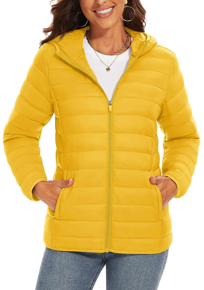 TACVASEN Women's Hooded Puffer Jacket – Full Zip Quilted Winter Coat, Lightweight Windbreaker Outerwear