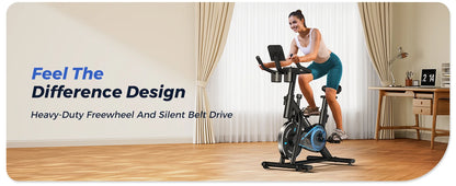 MERACH Exercise Bike – Low Noise Stationary Cycling Bike with 270lbs Weight Capacity, Tablet Mount & Fitness Courses for Indoor Workouts