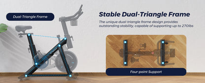 MERACH Exercise Bike – Low Noise Stationary Cycling Bike with 270lbs Weight Capacity, Tablet Mount & Fitness Courses for Indoor Workouts