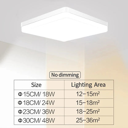 IRALAN Square LED Ceiling Light: Neutral White, Cool White, Warm White - 48W, 36W, 24W, 18W Bedroom Light
