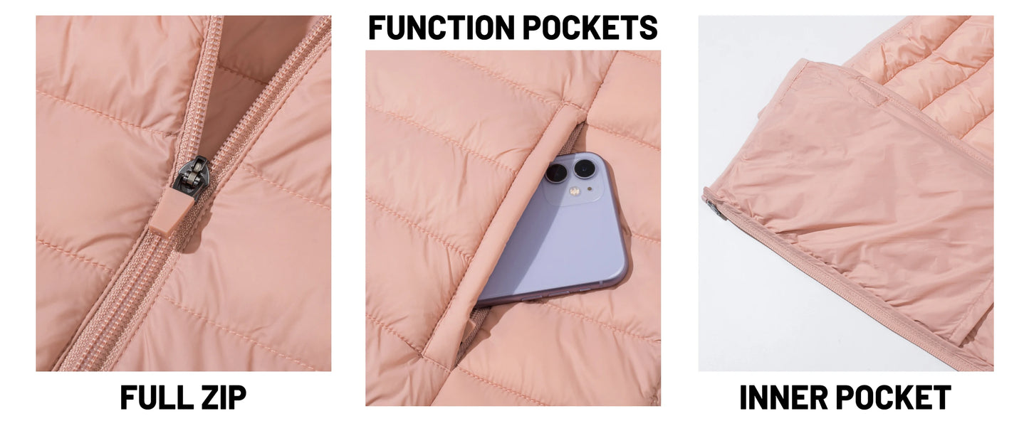 TACVASEN Women's Hooded Puffer Jacket – Full Zip Quilted Winter Coat, Lightweight Windbreaker Outerwear