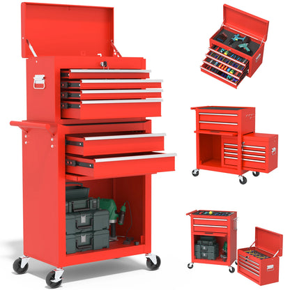 43.9 Inch 6-Drawer Rolling Tool Chest — Red Heavy-Duty Storage Cabinet