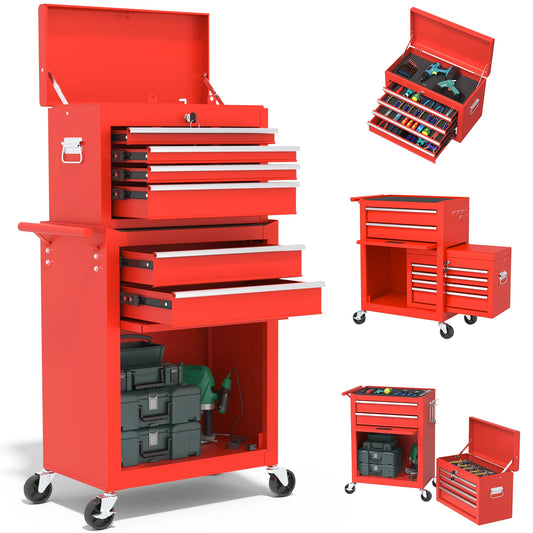 43.9 Inch 6-Drawer Rolling Tool Chest — Red Heavy-Duty Storage Cabinet