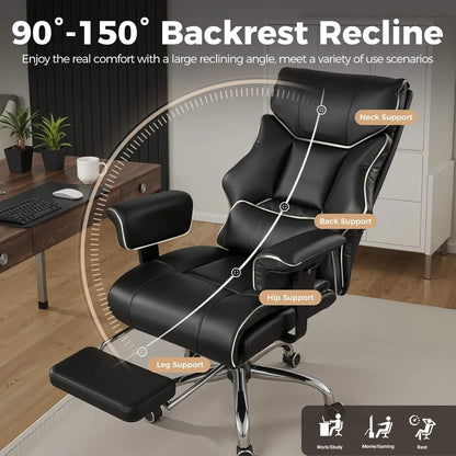 COMHOMA Big & Tall Office Chair – 400lbs High Back Leather Executive Chair with Ergonomic Lumbar Support & Pocket Spring Cushion