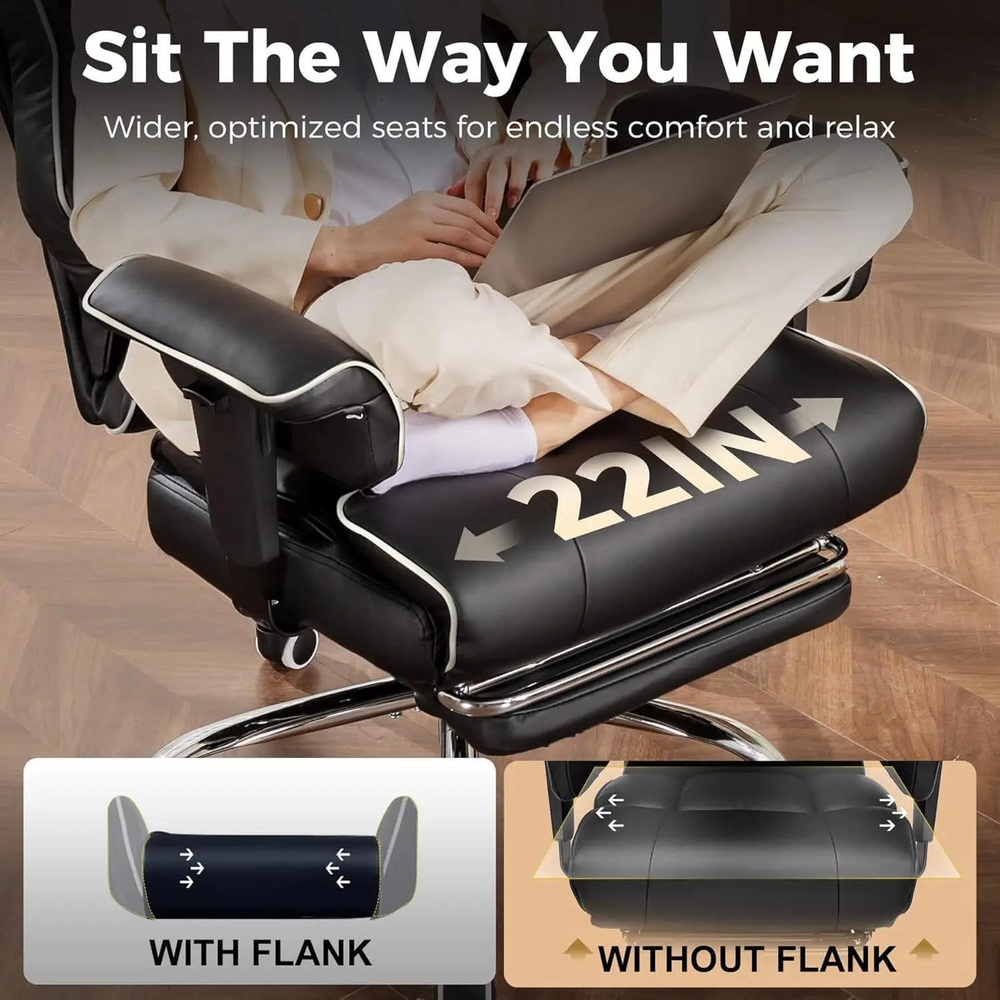 COMHOMA Big & Tall Office Chair – 400lbs High Back Leather Executive Chair with Ergonomic Lumbar Support & Pocket Spring Cushion