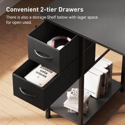 L-Shaped Gaming Desk with Drawers – Carbon Fiber Computer Desk with Monitor Arm for Home Office