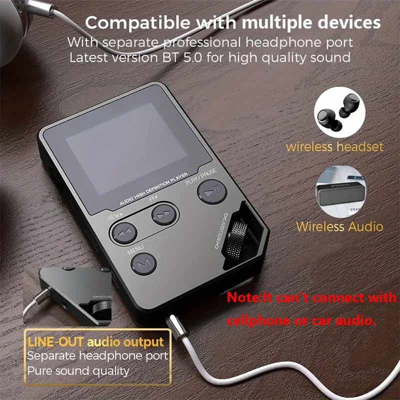 C5 8GB Bluetooth MP3 Music Player – Lossless Sound, Zinc Alloy Body, Rotary Controls, FM Radio & Voice Recorder