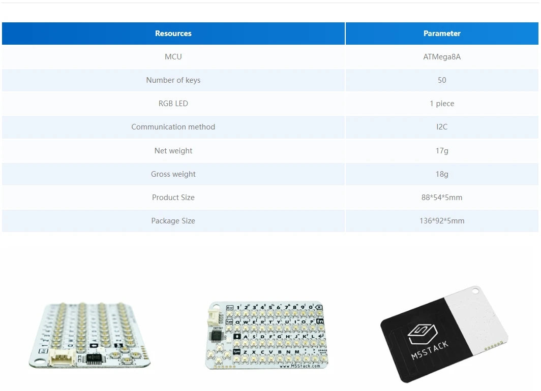 M5Stack Official CardKB v1.1 Mini 50-Key QWERTY Keyboard - ATMega8A MCU, I2C, RGB LED, Programmable for UIFlow