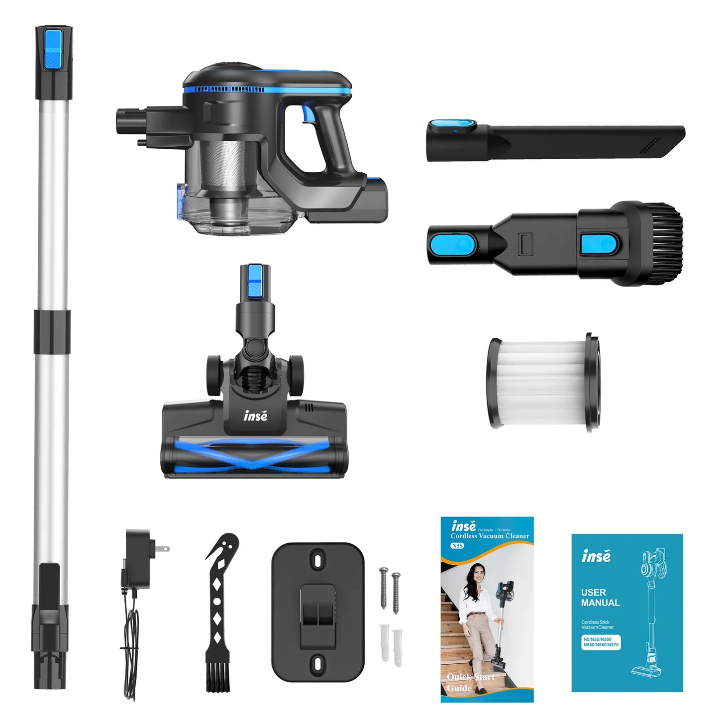 INSE Cordless Vacuum Cleaner - 6 in 1, 20Kpa Suction, Lightweight Stick Vacuum with 2200mAh Rechargeable Battery for Home Cleaning