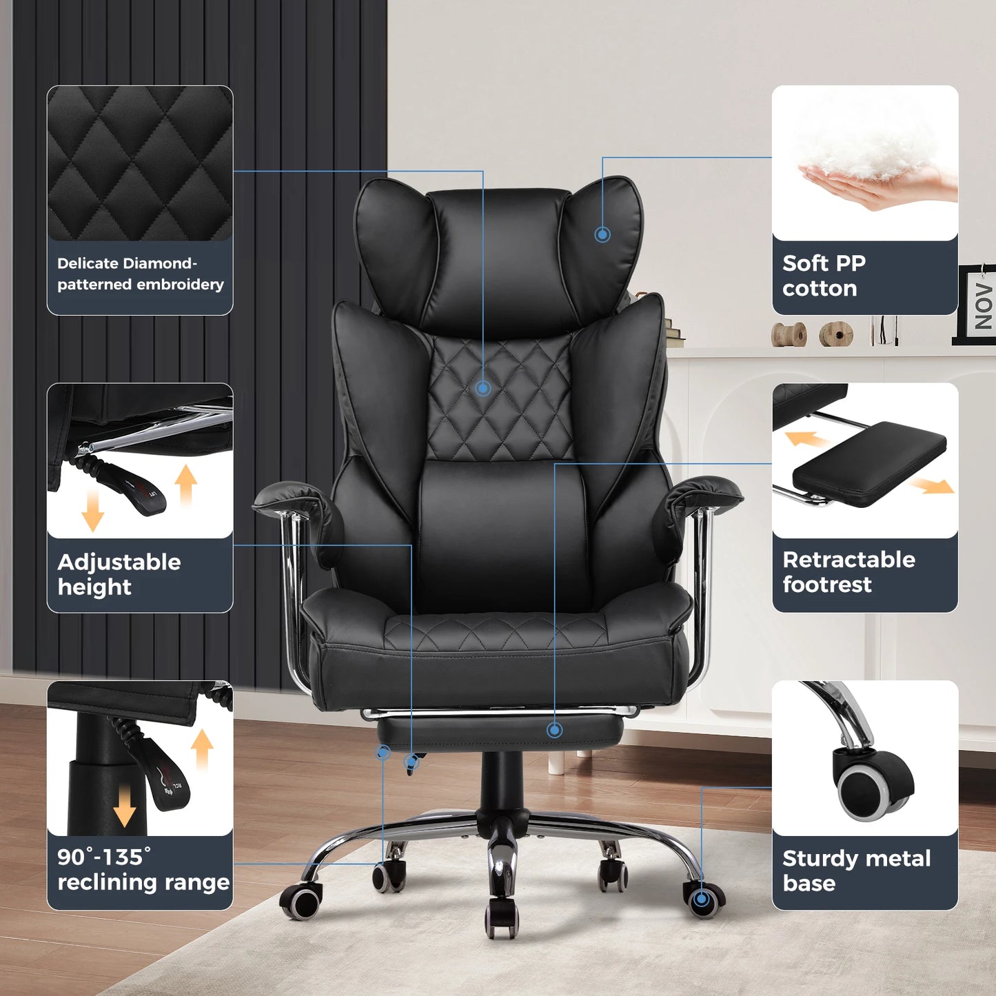 Big and Tall Gaming Chair with Ergonomic Lumbar Support and Footrest Office Chair