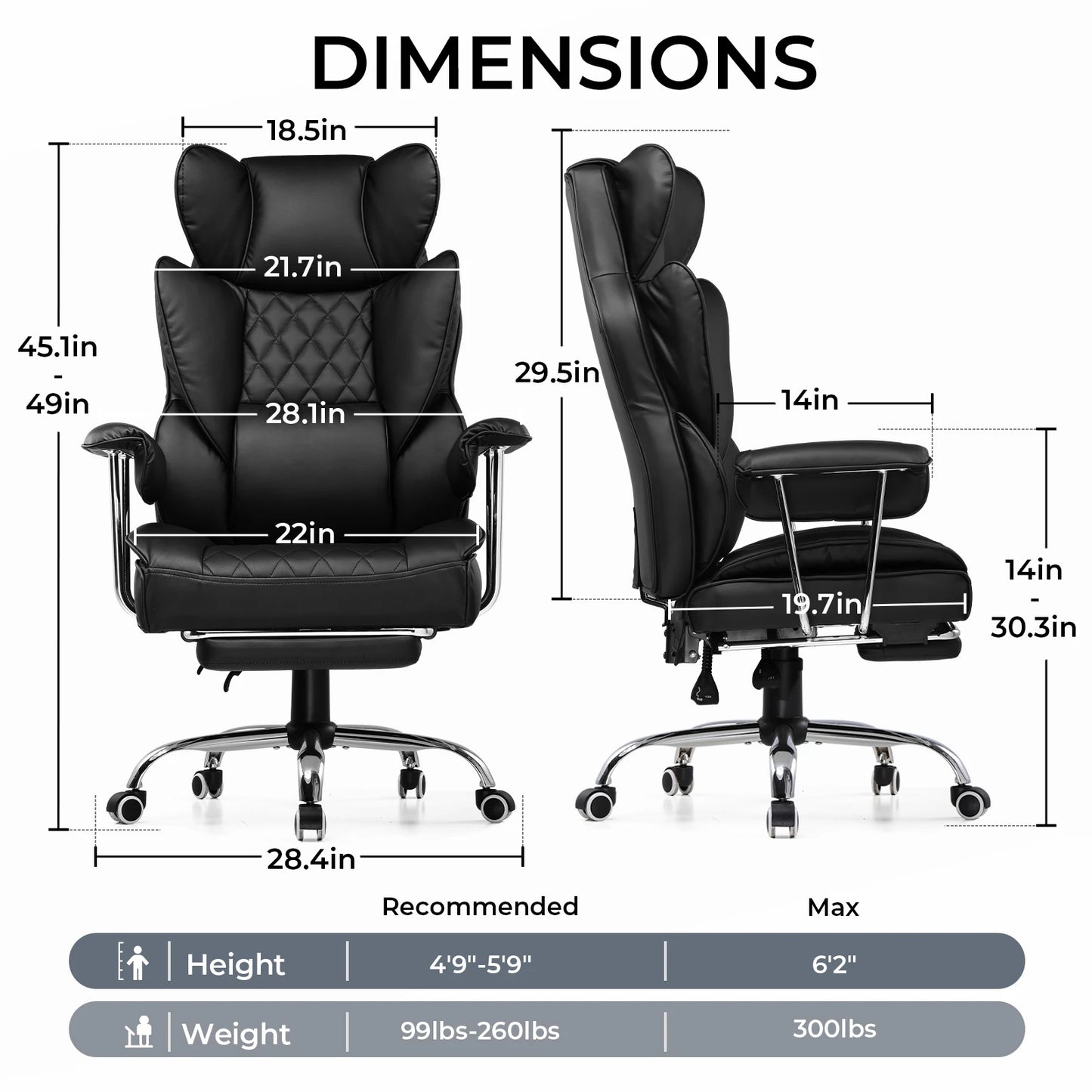 Big and Tall Gaming Chair with Ergonomic Lumbar Support and Footrest Office Chair