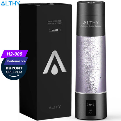 ALTHY Molecular Hydrogen Water Generator Bottle - DuPont SPE&PEM Dual Chamber Ionizer with Charging & Time Display