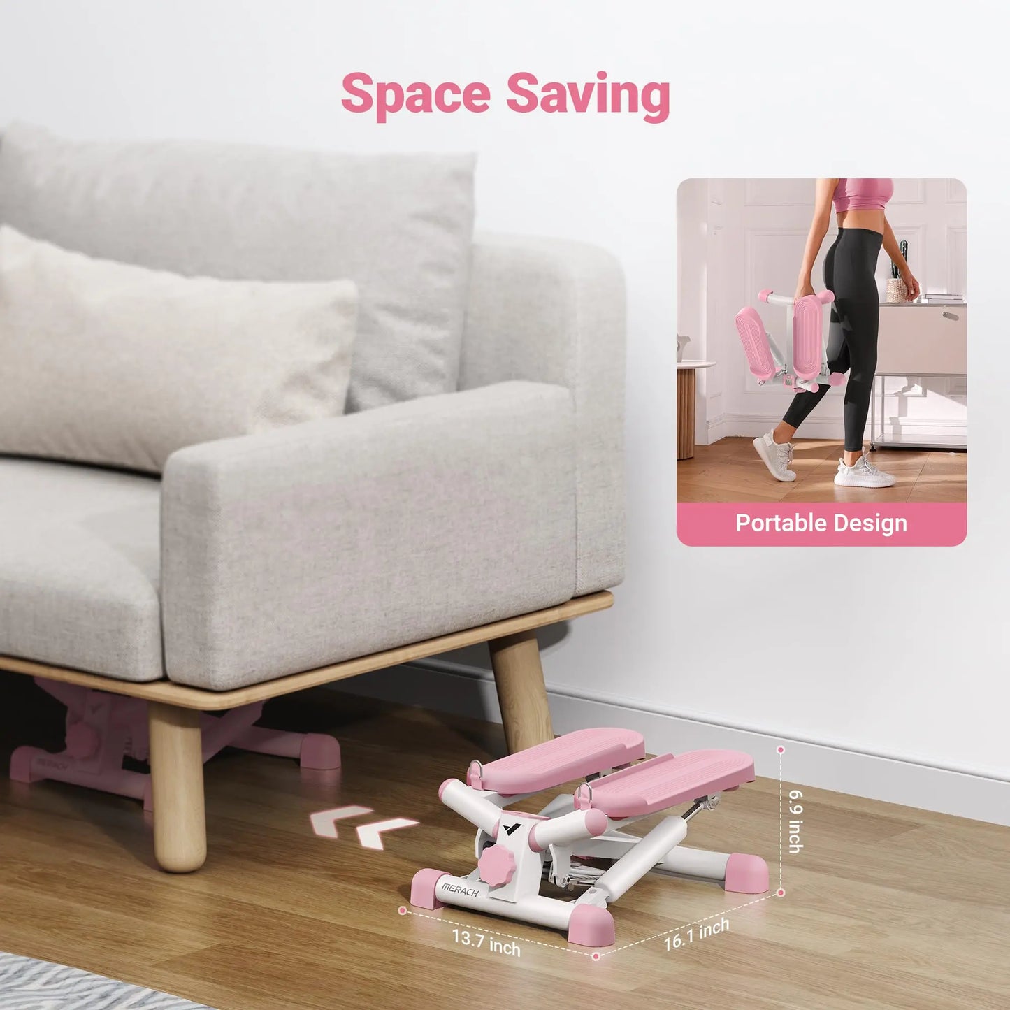 MERACH Mini Stepper with Resistance Bands — 330lbs Capacity Fitness Stepper for Home Exercise & Twisting Workouts