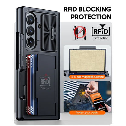 Samsung Galaxy Z Fold 7 Case – Black Shockproof Silicone Wallet with RFID Card Holder, Hinge & Camera Protection