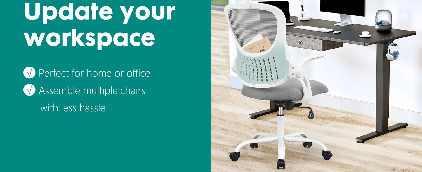 JHK Mesh Ergonomic Office Chair – Adjustable Headrest, Flip-Up Arms, Comfortable Lumbar Support for Home & Office