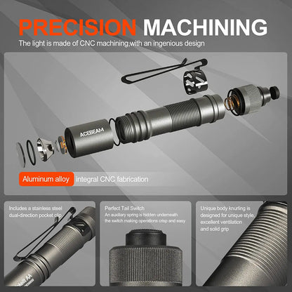 ACEBEAM Pokelit AA EDC Flashlight - 1000 Lumens, CRI90, USB-C Rechargeable, IP68 Waterproof Small Pocket LED for Everyday Carry