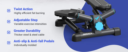 MERACH Mini Stepper with Resistance Bands — 330lbs Capacity Fitness Stepper for Home Exercise & Twisting Workouts