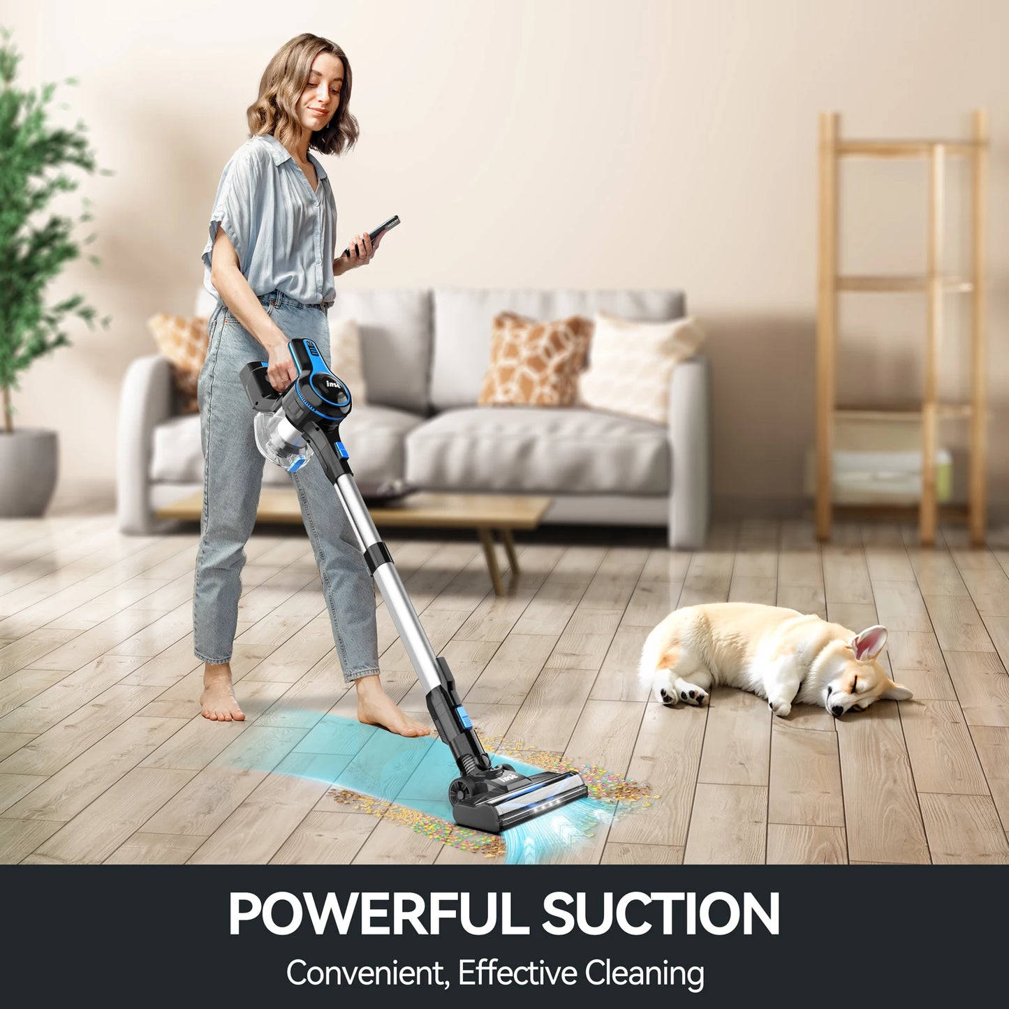 INSE Cordless Vacuum Cleaner - 6 in 1, 20Kpa Suction, Lightweight Stick Vacuum with 2200mAh Rechargeable Battery for Home Cleaning