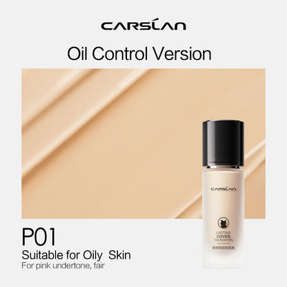 CARSLAN Long-Lasting Moisture Matte Liquid Foundation – Full Coverage Concealer, Whitening & Oil Control Face Base Makeup