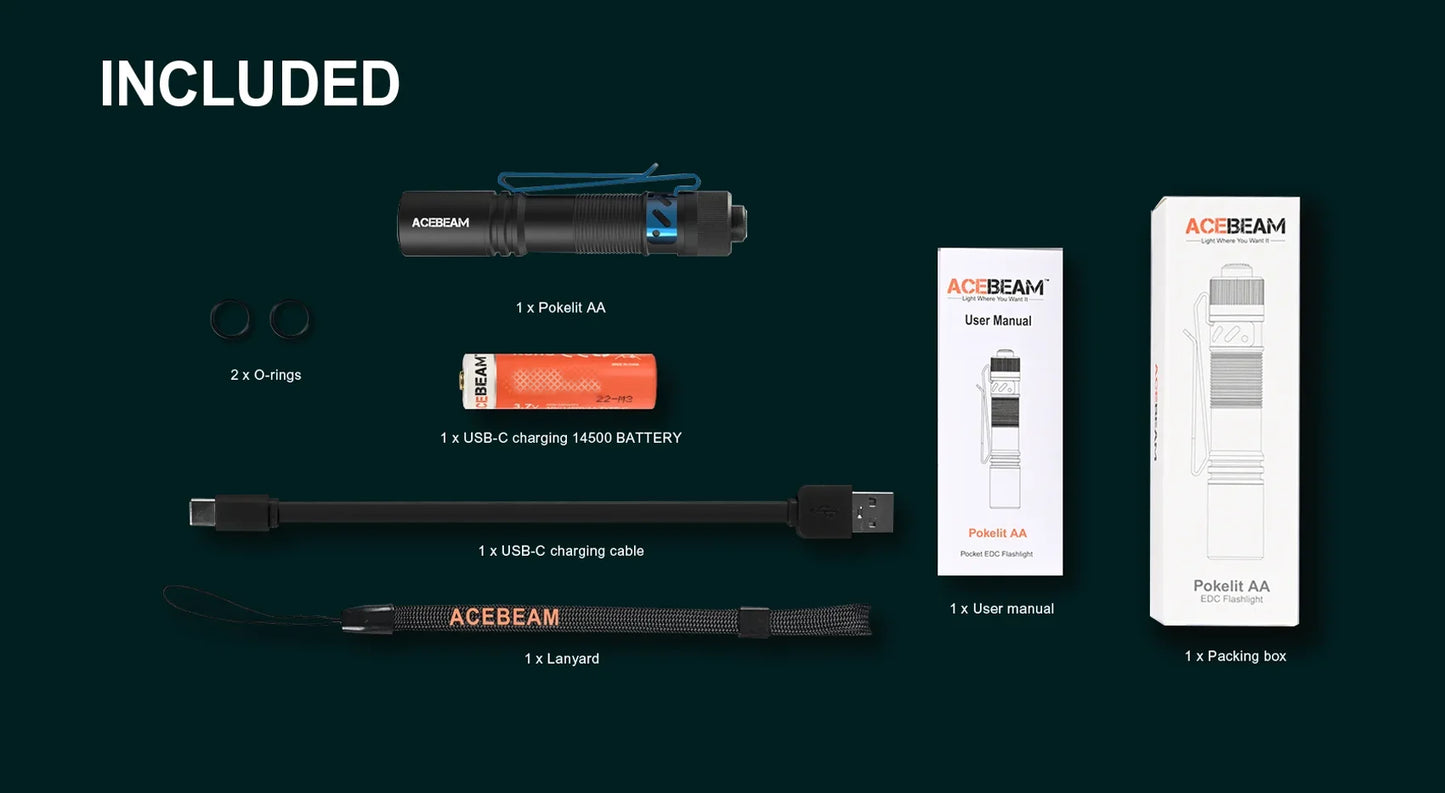 ACEBEAM Pokelit AA EDC Flashlight - 1000 Lumens, CRI90, USB-C Rechargeable, IP68 Waterproof Small Pocket LED for Everyday Carry