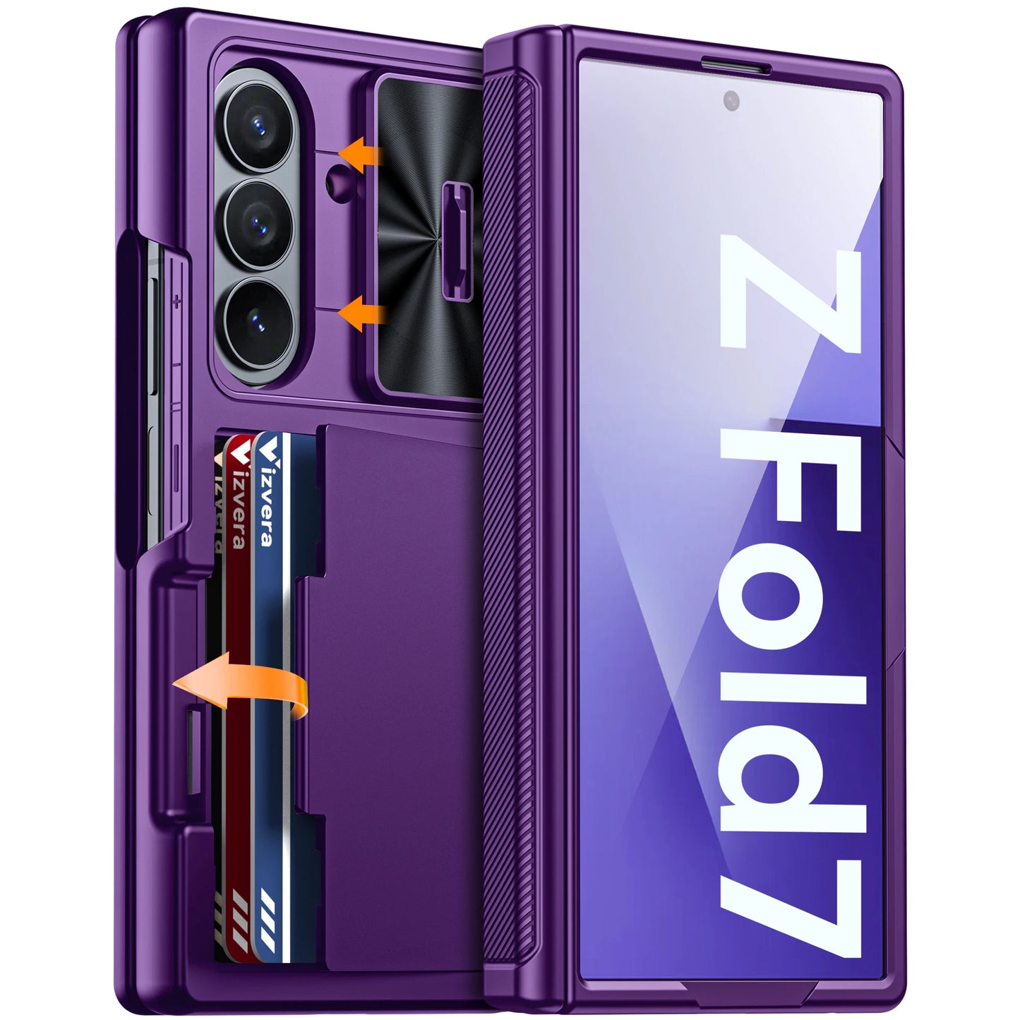 Samsung Galaxy Z Fold 7 Case – Black Shockproof Silicone Wallet with RFID Card Holder, Hinge & Camera Protection