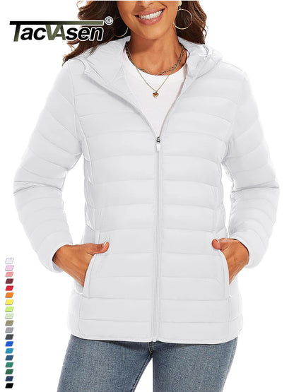 TACVASEN Women's Hooded Puffer Jacket – Full Zip Quilted Winter Coat, Lightweight Windbreaker Outerwear