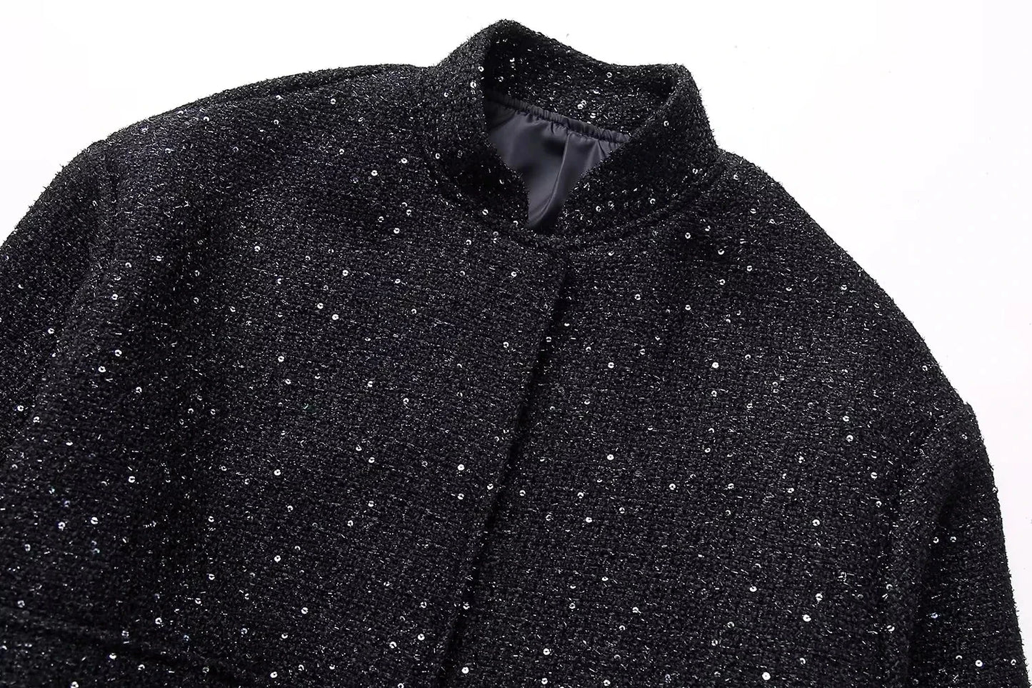 Nlzgmsj Women's Shiny Sequin Jacket – Y2K Gold Stand Collar Long Sleeve Short Coat, Autumn/Winter High Streetwear