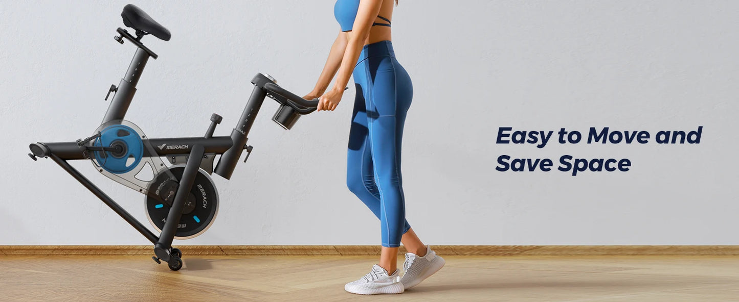 MERACH Exercise Bike – Low Noise Stationary Cycling Bike with 270lbs Weight Capacity, Tablet Mount & Fitness Courses for Indoor Workouts