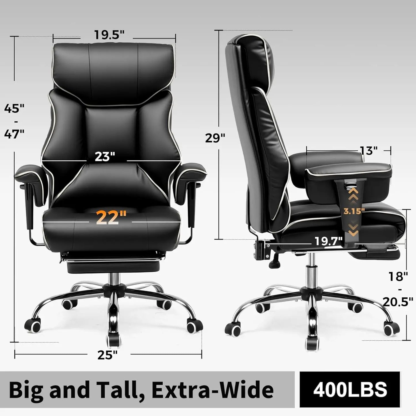 COMHOMA Big & Tall Office Chair – 400lbs High Back Leather Executive Chair with Ergonomic Lumbar Support & Pocket Spring Cushion