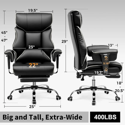 COMHOMA Big & Tall Office Chair – 400lbs High Back Leather Executive Chair with Ergonomic Lumbar Support & Pocket Spring Cushion